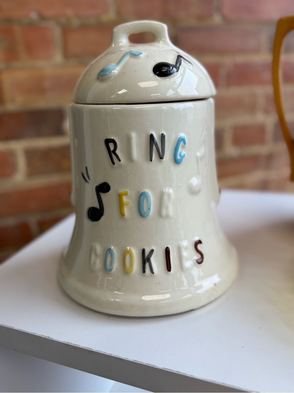 Vintage American Bisque Ring for Cookies Cookie Jar Bell Shape Musical Notes USA